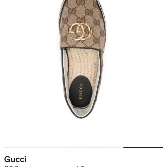 Gucci Brown and Gold Espadrille Flats with GG Monogram - Picture 6 of 9